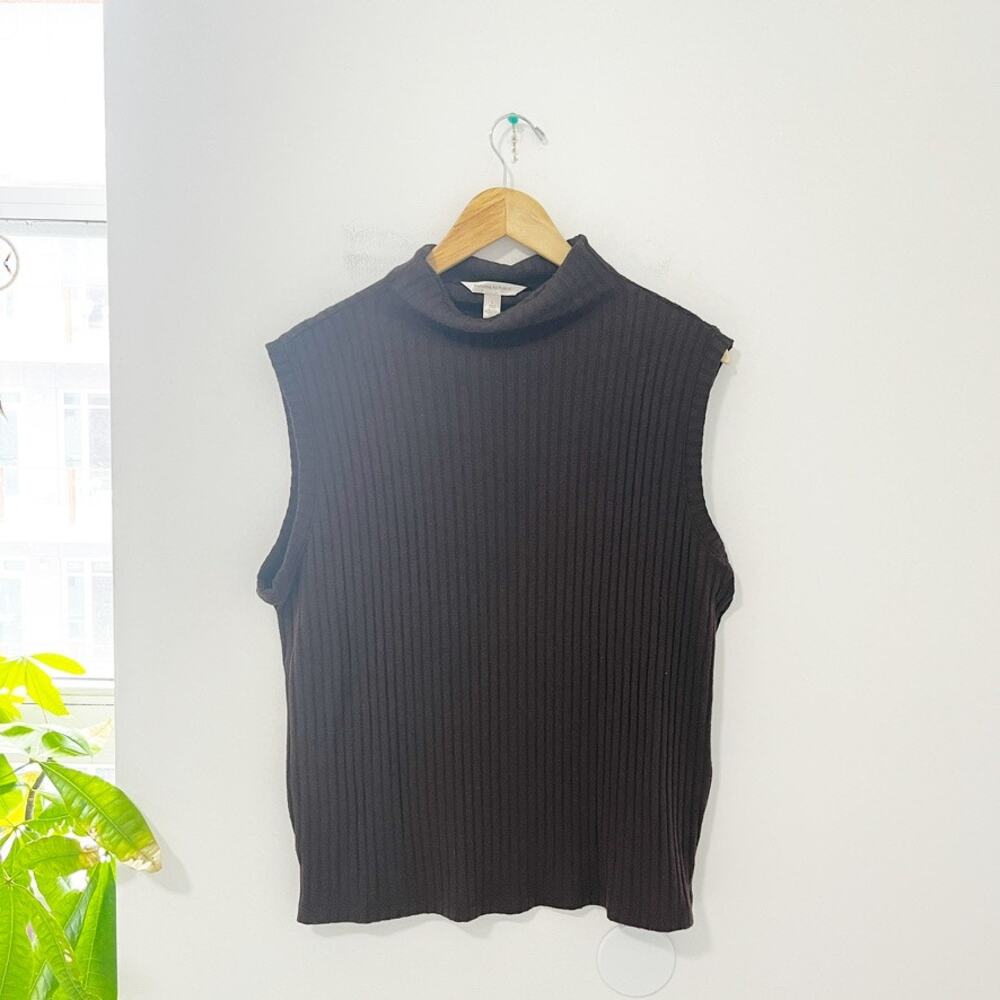 Banana Republic Dark Brown Ribbed Mockneck Sleeveless Sweater Size Large